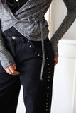 Stud line black denim