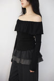 Wavy Shirred Drop Off Shoulder