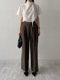 Pleated Tie Short Sleeve Blouse