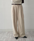 Corduroy two-pin tuck wide slacks