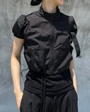 SHIRRING HALF ZIP-UP