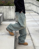 Sand one-tuck denim pants