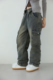 Washed fold cargo denim