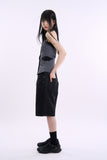 Denim snap cut out sleeveless top