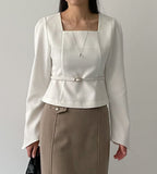 [Belt SET] Thor Tweed Square Neck Blouse