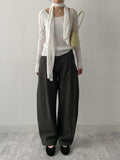 [Muffler set] Pleats U-neck Long Sleeve T-shirt