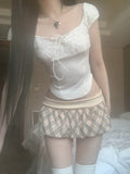 Chechena Beige Check Skirt
