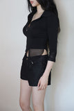 Three quarter collar mesh shirt top