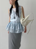 Tencel See-through Frill Sleeveless Blouse
