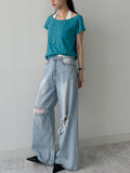 107 Damaged Wide Denim Pants