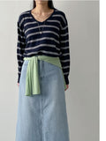 Lina Striped V-Neck Knit T-Shirt