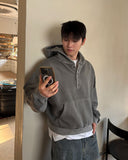 Brushed Henley Neck Pigment Hoodie