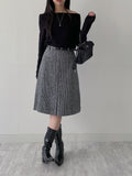 Herringbone A-line midi skirt