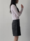 Matte leather wide half pants