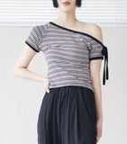 Mizu off-shoulder stripe T-shirt