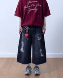Damage Crop Bermuda Denim