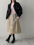 Two-pin tuck cotton flare skirt