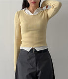 Jade Color Matching Collar Knit T-Shirt