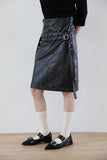 Two-belted leather midi skirt