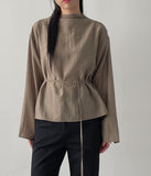 Slit Mock Neck Belted Blouse