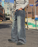 Brushed washing denim pants