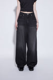 black washing wide jeans