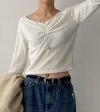 Shirring Fur Off-Shoulder T-Shirt