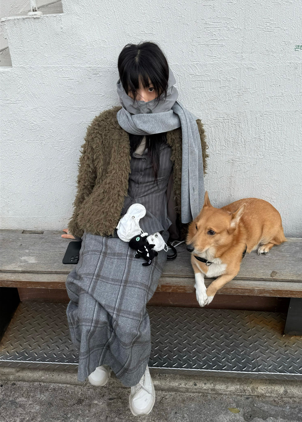 【WOOHWA】HOOD WOOL BUTTON SCARF WOOHWA (ウーファ) - フードウールボタンスカーフ / HOOD WOOL