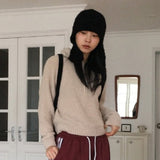 Saino Boucle Terry Slit Long Sleeve Half Zip-Up Knit