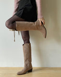 Sanded Suede Western Long Boots (5cm)
