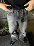 Black Embo Wide Denim