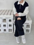 Peach color matching collar zip-up sweatshirt