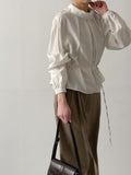 High-Neck Belted Balloon Fit Blouse