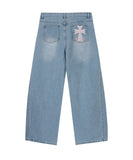 DOT CROSS Embroidered Wide Curved Jeans