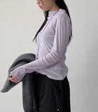 Velvet See-Through Mock Neck Polar Fleece T-Shirt