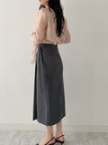 Two-buckle wrap H-line long skirt