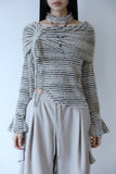 Stripe choker off-shoulder knit