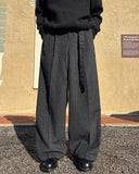 Striped wool wide slacks
