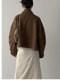 Cotton high neck over fit bomber jacket