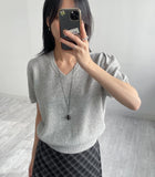 [wool100%] Matilda V-neck half knit