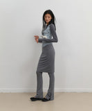 Button Slit Midi Skirt