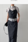 Pleated Mock Neck Cap Sleeve Blouse