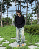 Sand one-tuck denim pants