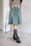 Eyelet string denim skirt
