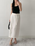 Lara Tweed Belted H-Line Long Skirt