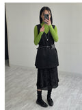 Velour layered pleated skirt