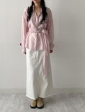 Deep Slit Cotton Long Denim Skirt