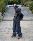 Grayish pin tuck denim pants