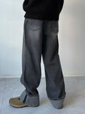 Roll-Up Grey Wide Denim