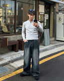 Brushed washing denim pants